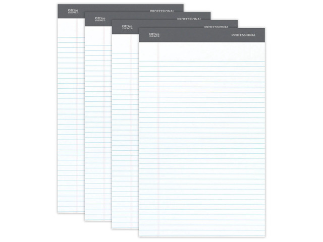 Office Depot Professional Legal Pad, 8 1/2in. x 14in., White, Legal Ruled, 50 Sheets, 4 Pads/Pack, 99490