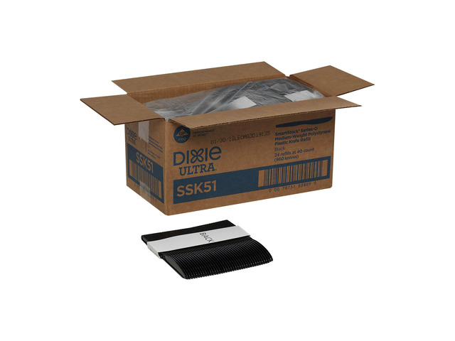 Dixie Ultra SmartStock by GP PRO Series-O Plastic Utensil Refills, Knives, Black, 40 Knives Per Refill, Case Of 24 Refills