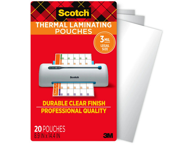 Scotch Thermal Laminating Pouches, 8.9' x 14.4', 20 Laminating Sheets, Fits Legal Size, 20/Pack