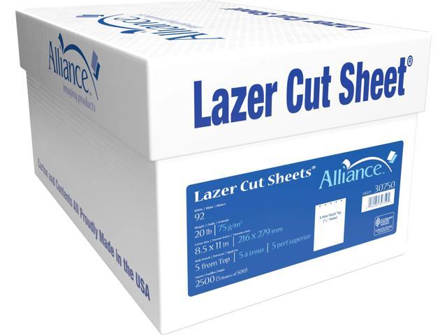 Alliance Processed Lazer Cut Sheet Copy Paper, 5 Reams, White, 8-1/2' x 11', 5-Hole Punch, 92+ Bright, 20 Lb, White, 500 Sheets Per Ream