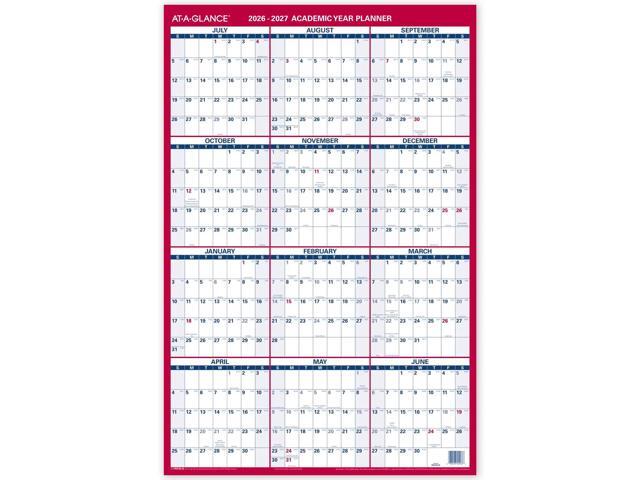 AT-A-GLANCE® Vertical Reversible Erasable Academic and Regular Year 2026-2027 Wall Calendar, Large, 36' x 24'