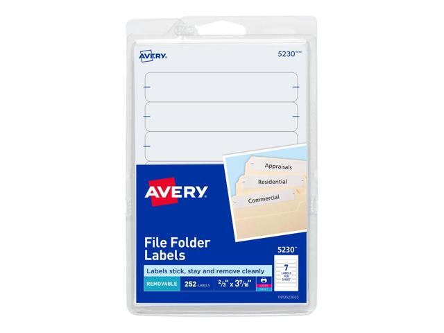 Avery® Removable File Folder Labels On 4' x 6' Sheets, 5235, Rectangle, 2/3' x 3-7/16', White, Pack Of 252