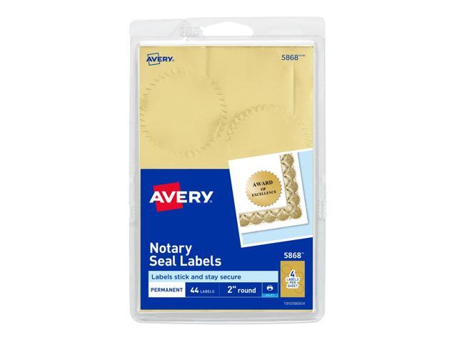AveryÂ® Printable Notary Seal Labels For Inkjet Printers, 5868, Burst, 2' Diameter, Gold, Pack Of 44 Certificate Seals