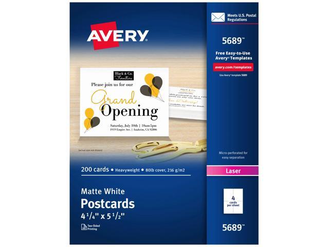 Avery(R) Laser Post Cards, 4 1/4in. x 5 1/2in., White, Box Of 200, 5689