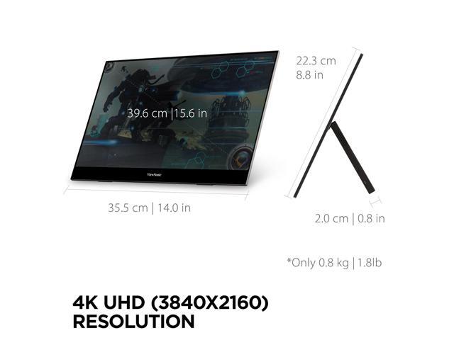 ViewSonic VX1655-4K 15.6 Inch 4K UHD Portable LED IPS Monitor with 2 Way Powered 60W USB C, Mini HDMI, Dual Speakers, and Built in Stand with...