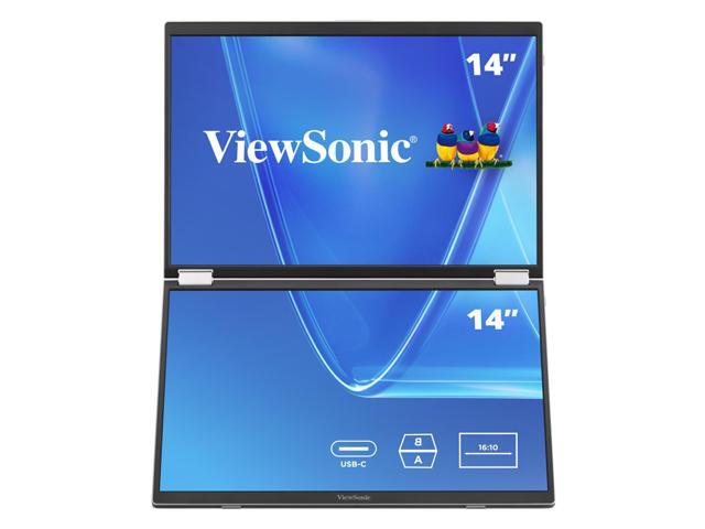 ViewSonic VG1457 Dual Screen 14 Inch 1200p Portable Monitor, Foldable IPS for Comfortable Mobile Workspaces, G-Sensor for Automatic Screen.