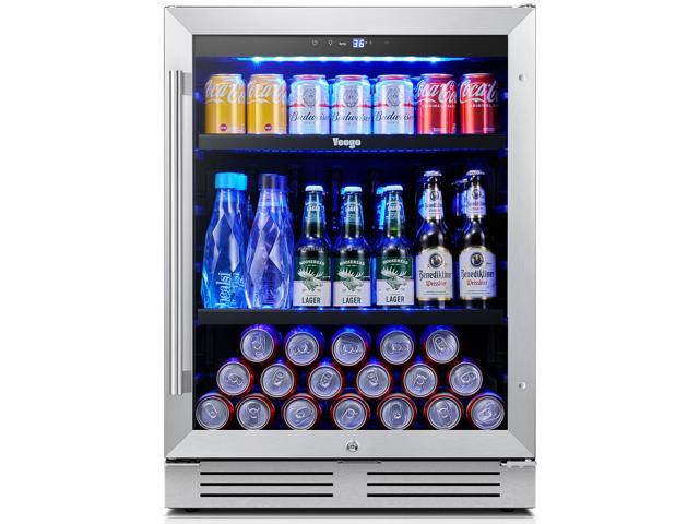 Yeego 145L Beverage Cooler with Compressor & Fan Cooling Blue LED Lighting & Auto Defrost Stainless Steel + Reversible Door Low Noise &.