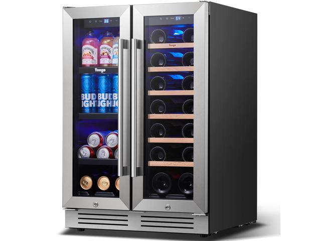 Yeego 116L Dual-Zone Wine & Beverage Fridge Compressor Cooling & Beechwood Shelves Blue LED + 42dB Quiet Stainless Steel Door & Auto Defrost