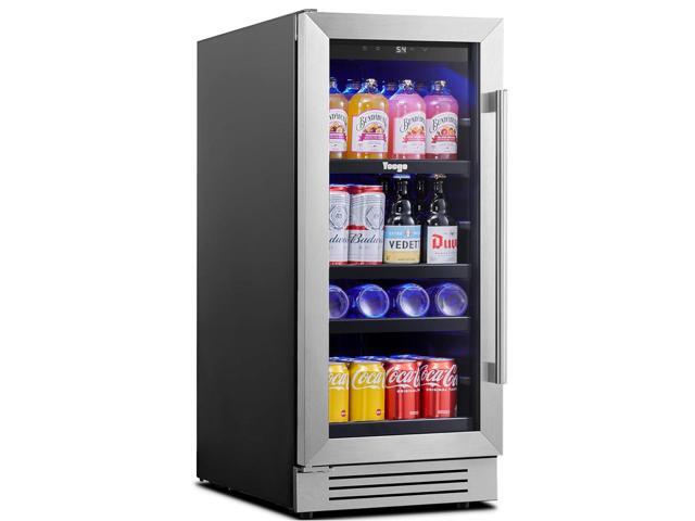 Yeego 15 Inch Beverage Refrigerator Cooler, 100 Can Drinks Soda Beer Wine Fridge with Glass Door, Adjustable Shelves & Blue LED Lighting, 34-54°F,.