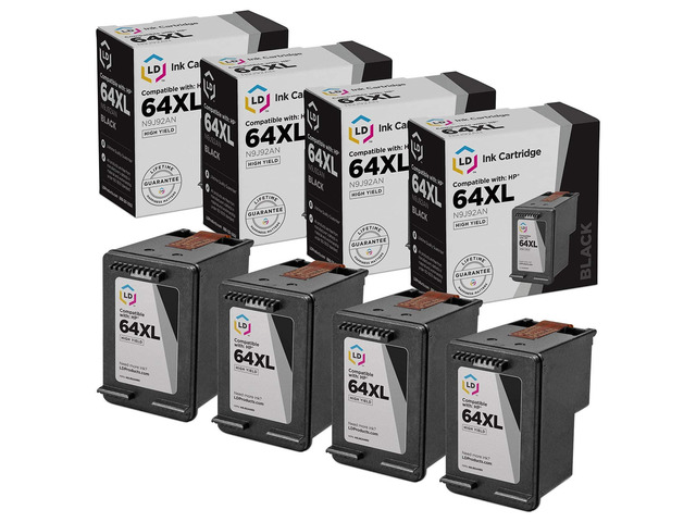 LD Replacement HP 64XL High Yield Black Ink 4PK for ENVY 6255, 7155, 7855