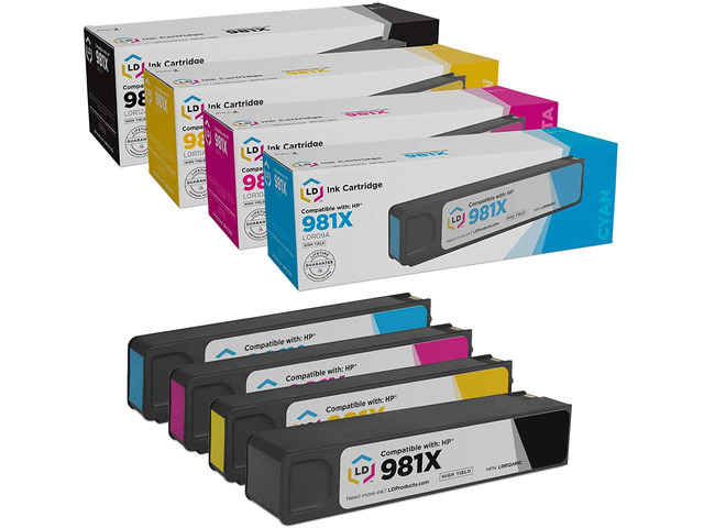 LD Products Ink Cartridge Replacements for HP 981X High Yield (L0R12A Black, L0R09A Cyan, L0R10A Magenta, L0R11A Yellow, 4-Pack) for 556dn, 556xh,...