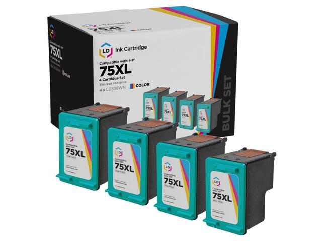 LD Remanufactured Replacement Ink Cartridges for Hewlett Packard CB338WN 75XL / 75 High-Yield Tri-Color (4 Pack)