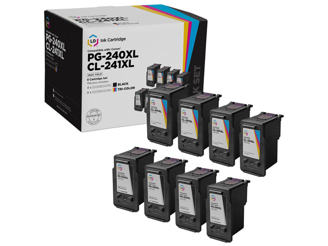 LD Products Remanufactured Canon PG-240XL / 5206B001 & CL-241XL / 5208B001 Set of 8 HY Ink Cartridges (4 Black, 4 Color) for PIXMA MG2120, MG3222,...