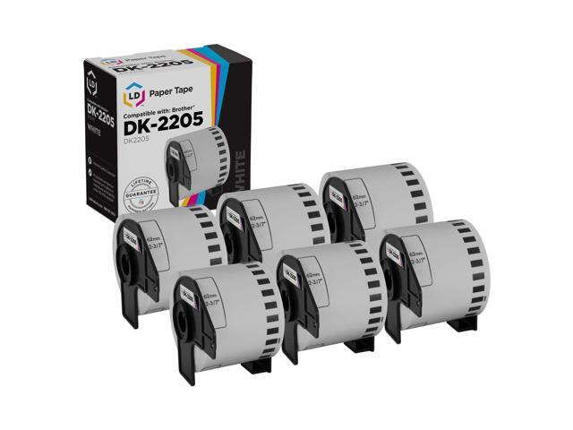 White Paper Tape for Brother DK-2205 (2.4 inch x 100 feet, White, 6-Pk)
