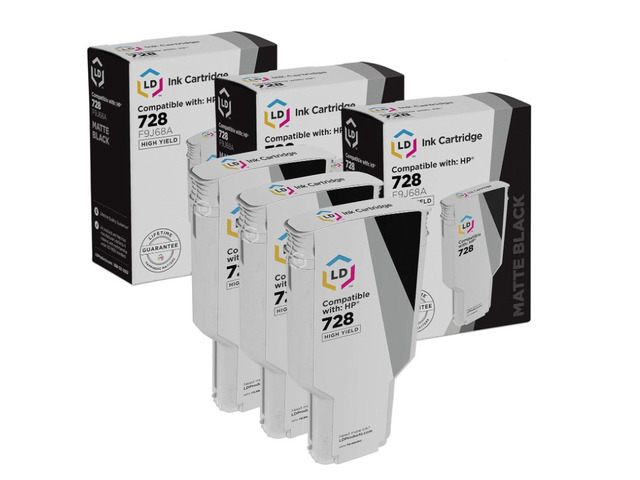 LD Replacement for HP 728 / F9J68A High Yield Matte Black Ink Cartridges 3-Pack
