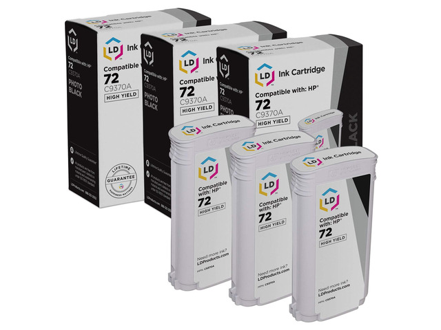 LD Products Replacement for HP 72 Ink Cartridge C9370A High Yield (Photo Black, 3-Pack) DesignJet T1100, T1120, T1200, T610, T620, T770, SD Pro...