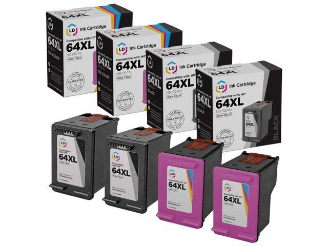LD 4pk Reman Cartridge Set for HP Ink 64XL N9J92AN N9J91AN Black Color 7155