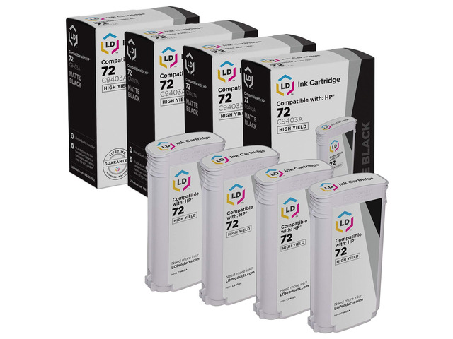 LD Products Replacement for HP 72 Ink Cartridge C9403A High Yield (Matte Black, 4-Pack) DesignJet T1100, T1120, T1200, T610, T620, T770, SD Pro...