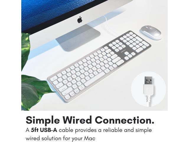 Macally Wired Keyboard for Mac with USB Ports for Mouse - Compatible Apple Keyboard for MacBook Pro/Air, iMac - Aluminum Frame