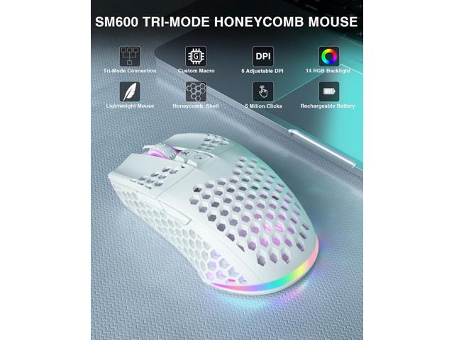 SM600 White Wireless Gaming Mouse,8000 DPI Tri-Modes BT5.1/Type-C Wired/2.4G Wireless Mouse with 2 Side Buttons, Programmable Macro Gamer Mouse...
