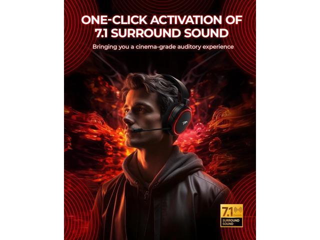 Wireless Gaming Headset 7.1 Surround Sound 2.4Ghz USB Gaming Headphones Bluetooth 5.4,100-Hr Noise Canceling Mic RGB Light, Wireless Headset for PC...