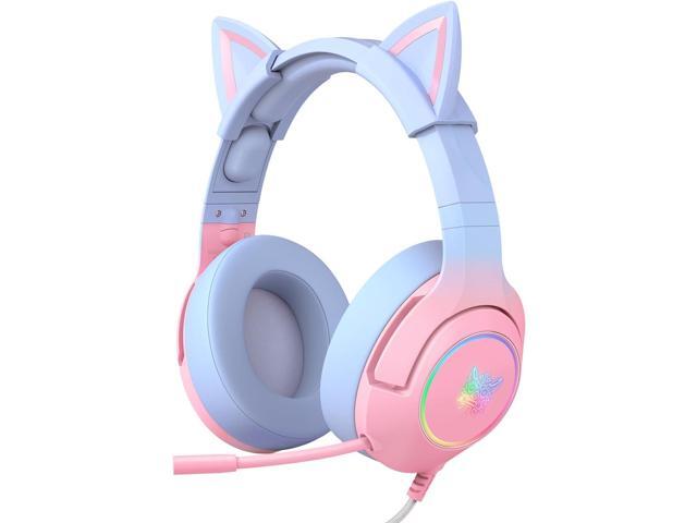 PHNIXGAM Gaming Headset for PS4, PS5, Xbox One(No Adapter), Cat Ear Headphones with Retractable Microphone, RGB Backlight, Surround Sound for PC,...