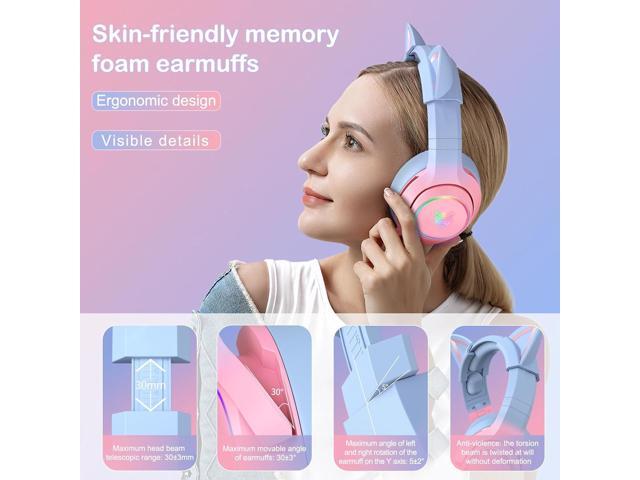 PHNIXGAM Gaming Headset for PS4, PS5, Xbox One(No Adapter), Cat Ear Headphones with Retractable Microphone, RGB Backlight, Surround Sound for PC,...
