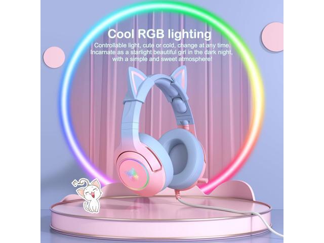 PHNIXGAM Gaming Headset for PS4, PS5, Xbox One(No Adapter), Cat Ear Headphones with Retractable Microphone, RGB Backlight, Surround Sound for PC,...