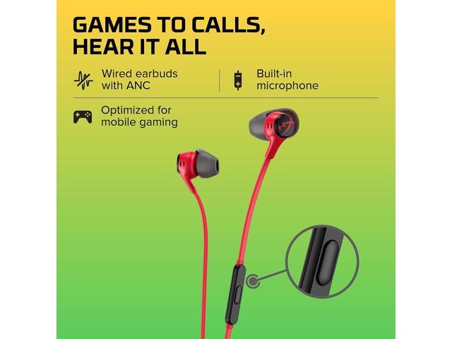 HyperX Cloud Earbuds II 14mm Drivers, Four Eartips, Hard-Shell Carrying Case, Low-Profile 90° Plug, 3.5mm Plug, Built-in Microphone,...