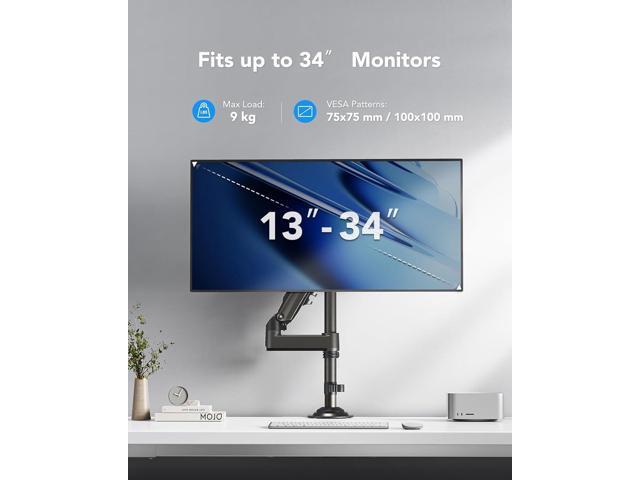 HUANUO Single Monitor Arm, Adjustable Desk Mount for 13-34 inch Screens, Holds 19.8lb, 22.44inch Max Height, Full Motion Swivel Monitor Stand with...