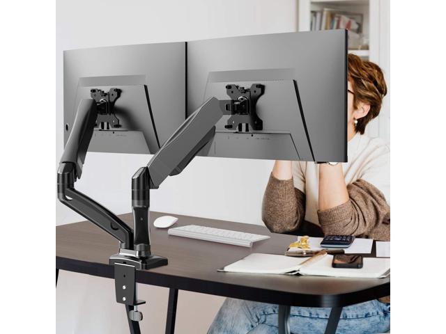 WALI Dual Monitor Stand Arms Mounts, for 2 Monitors, Fully Adjustable Gas Spring Desk Mount Swivel Mounting Holes Bracket with C Clamp, Grommet...