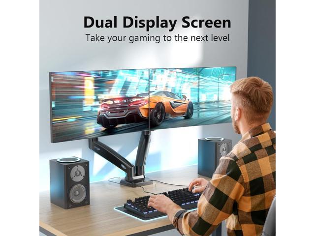 WALI Dual Monitor Stand Arms Mounts, for 2 Monitors, Fully Adjustable Gas Spring Desk Mount Swivel Mounting Holes Bracket with C Clamp, Grommet...