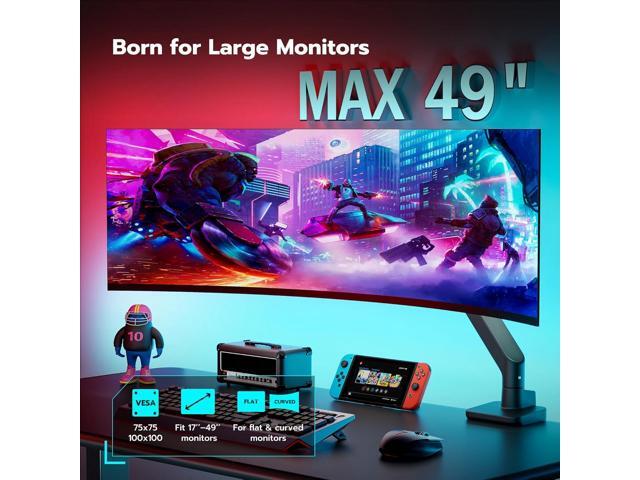 ARES WING Ultrawide Monitor Arm for 17 to 49 Inch Heavy Duty Curved Screen, Holds 44 Lbs, Adjustable Gas Spring Monitor Arm Desk Mount with C...