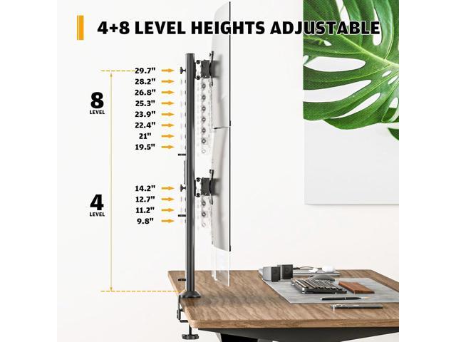 HEMUDU Dual Monitor Articulating Desk Mount Arm Stand - Vertical Stack Screen Supports Two 13 to 34 Inch Computer Monitors with C Clamp