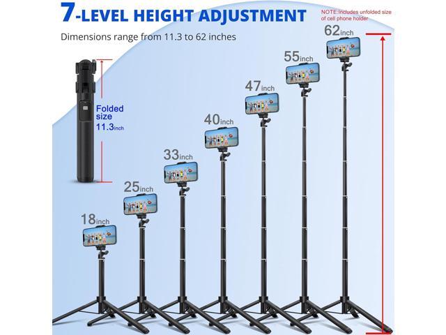 Extendable 62 inches Aluminum Alloy Selfie Stick Phone Tripod Stand New Model with Wireless Remote Shutter Compatible with All Cell Phones/Live...