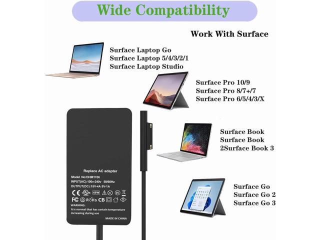 Surface Pro Charger 65W 15V 4A Surface Laptop Charger Replacement for Microsoft Surface Pro X/9/8/7/6/5/4/3 Surface Laptop1/2/3/4/5 Surface Go1/2/3...