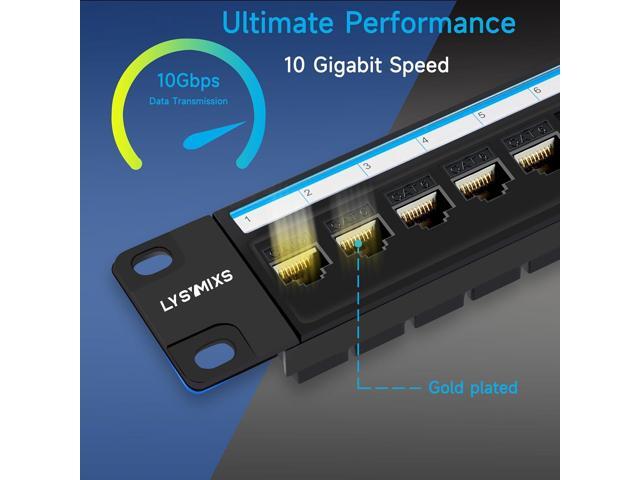 24 Port RJ45 Patch Panel Cat6 Feed Through, Coupler Network Panel 19 Inch, Inline Keystone Ethernet Patch Panel with Back Bar