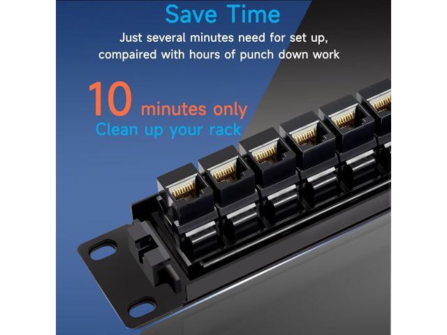 24 Port RJ45 Patch Panel Cat6 Feed Through, Coupler Network Panel 19 Inch, Inline Keystone Ethernet Patch Panel with Back Bar