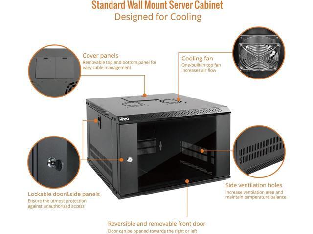 Tecmojo 6U Wall Mount Server Cabinet IT Network Rack Enclosure Lockable Door and Side Panels Black, Cooling Fan, Standard Glass Door, 450mm Depth,...