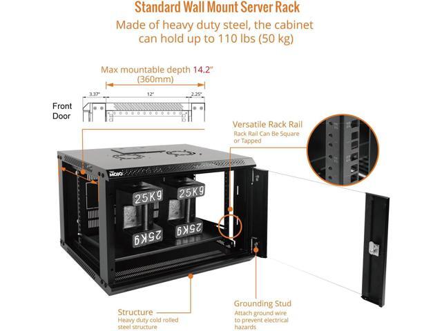Tecmojo 6U Wall Mount Server Cabinet IT Network Rack Enclosure Lockable Door and Side Panels Black, Cooling Fan, Standard Glass Door, 450mm Depth,...