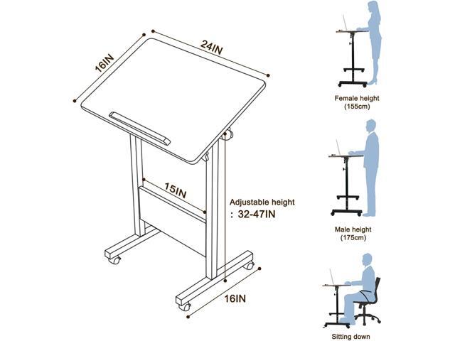 KOUPA Height Adjustable Standing Desk widths16 in Length 24 in, Portable Rolling Mobile Stand Up Table with Wheels, 360 Degree Flip Laptop Computer...