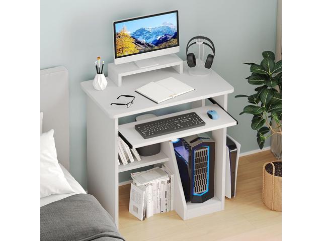 ALISENED Home Office Computer Desk with Monitor Stand Keyboard Tray, 29.5 Inch Study Writing Desk Small PC Laptop Table with Storage Shelves,...