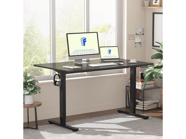 FLEXISPOT EN1 Whole Piece Standing Desk 48 x 30 Inches Height Adjustable Electric Sit Stand Home Office Desks (Black Frame + Black top,2 Packages)