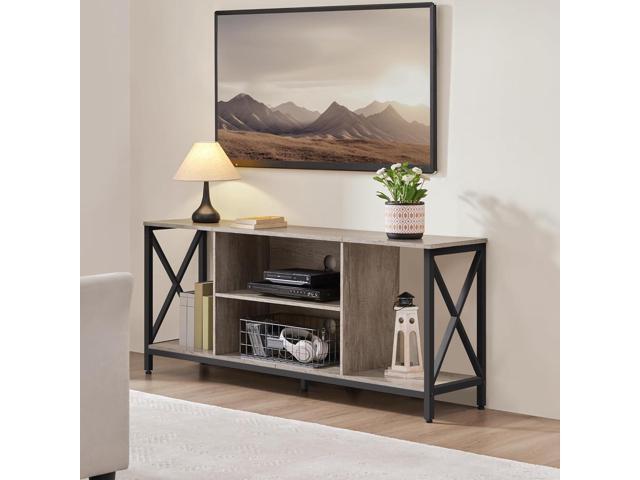 Yaheetech TV Stand for TVs up to 65 Inch, 55 Inch Entertainment Center with Storage, Wood TV Console with Shelves for Living Room, Gray