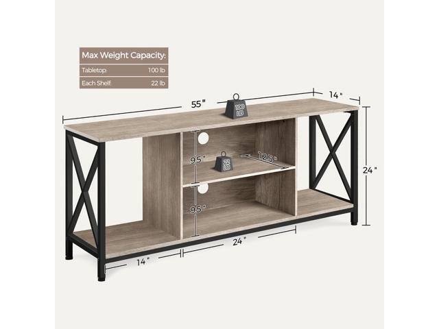 Yaheetech TV Stand for TVs up to 65 Inch, 55 Inch Entertainment Center with Storage, Wood TV Console with Shelves for Living Room, Gray