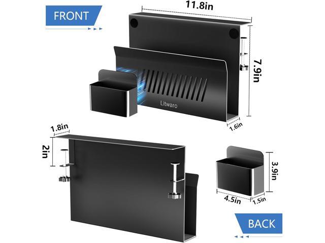 Litwaro Desk Side Storage, No Drill Laptop Holder with Magnetic Pen Holder, Under Desk Laptop Mount with Sticky Headphone Holder, Hanging Desks...