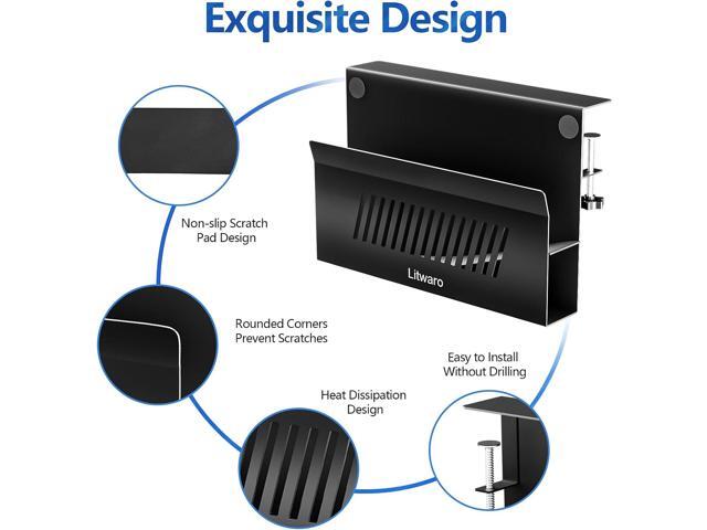 Litwaro Desk Side Storage, No Drill Laptop Holder with Magnetic Pen Holder, Under Desk Laptop Mount with Sticky Headphone Holder, Hanging Desks...