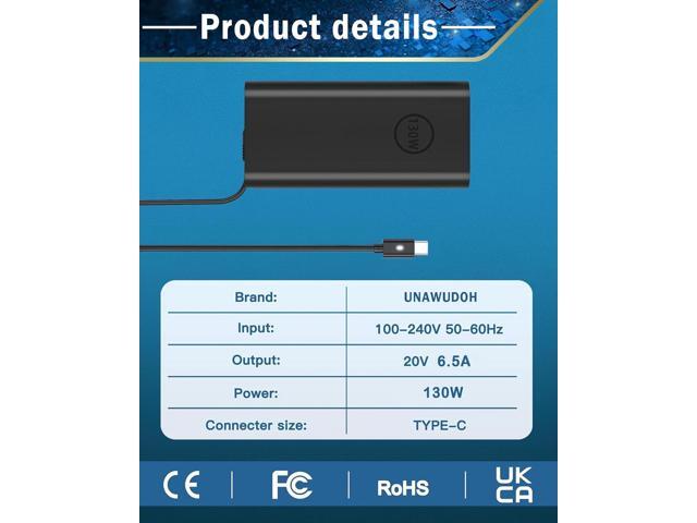 130W USB C Laptop Charger Compatible with Dell Precision 5570 5560 5550 5530 5760 5750 3560 Latitude 7410 7310 7210 9410 9510 5420 5520 5510 XPS 15...
