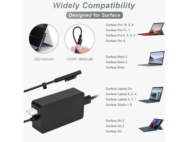 65W Surface Pro Laptop Charger AC Adapter for Microsoft Surface Pro 3, 4, 5, 6, 7, 8, 9, 10, X, Surface Book 3, 2, 1, Windows Surface Laptop 6, 5,...