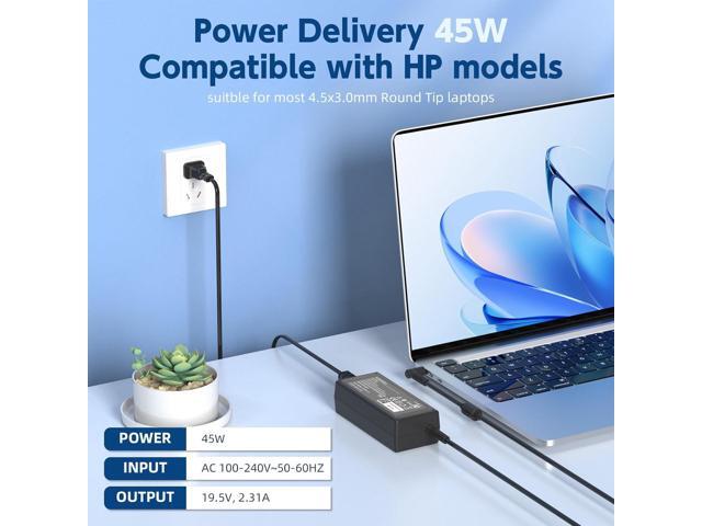 45W Charger for HP Laptop Computer - Fit for HP Pavilion, Stream, ProBook, EliteBook, Spectre, Notebook Series AC Adapter Power Cord (4.5mm x 3.0mm...